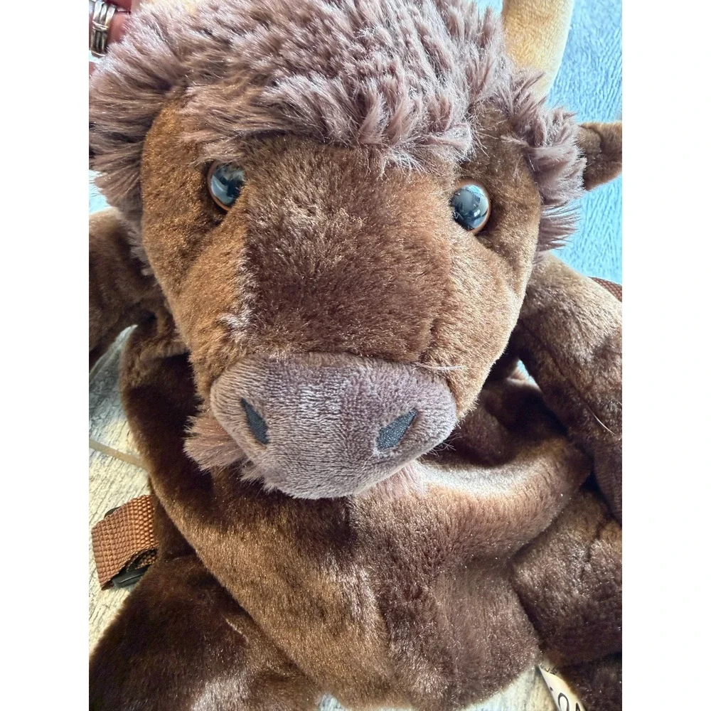 Bison Plush Backpack Brown Buffalo Faux Fur Stuffed Animal Shoulder Bag Tote